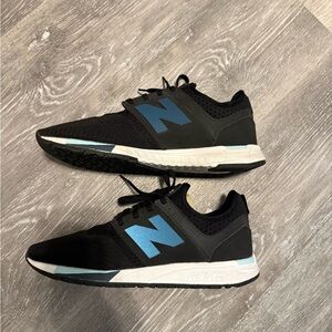 New Balance Men's Black and Teal 247 Revlite Sneakers. Size 9.5 US